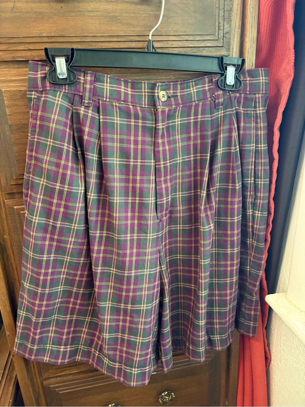 Palmetto's Plaid Pleated Women’s Shorts - Purple Green Tartan